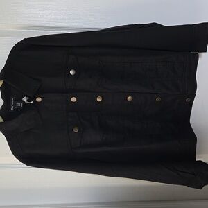 JNY Jones New York Womens Plus 1X Black Denim Style Button Down Jacket NWT